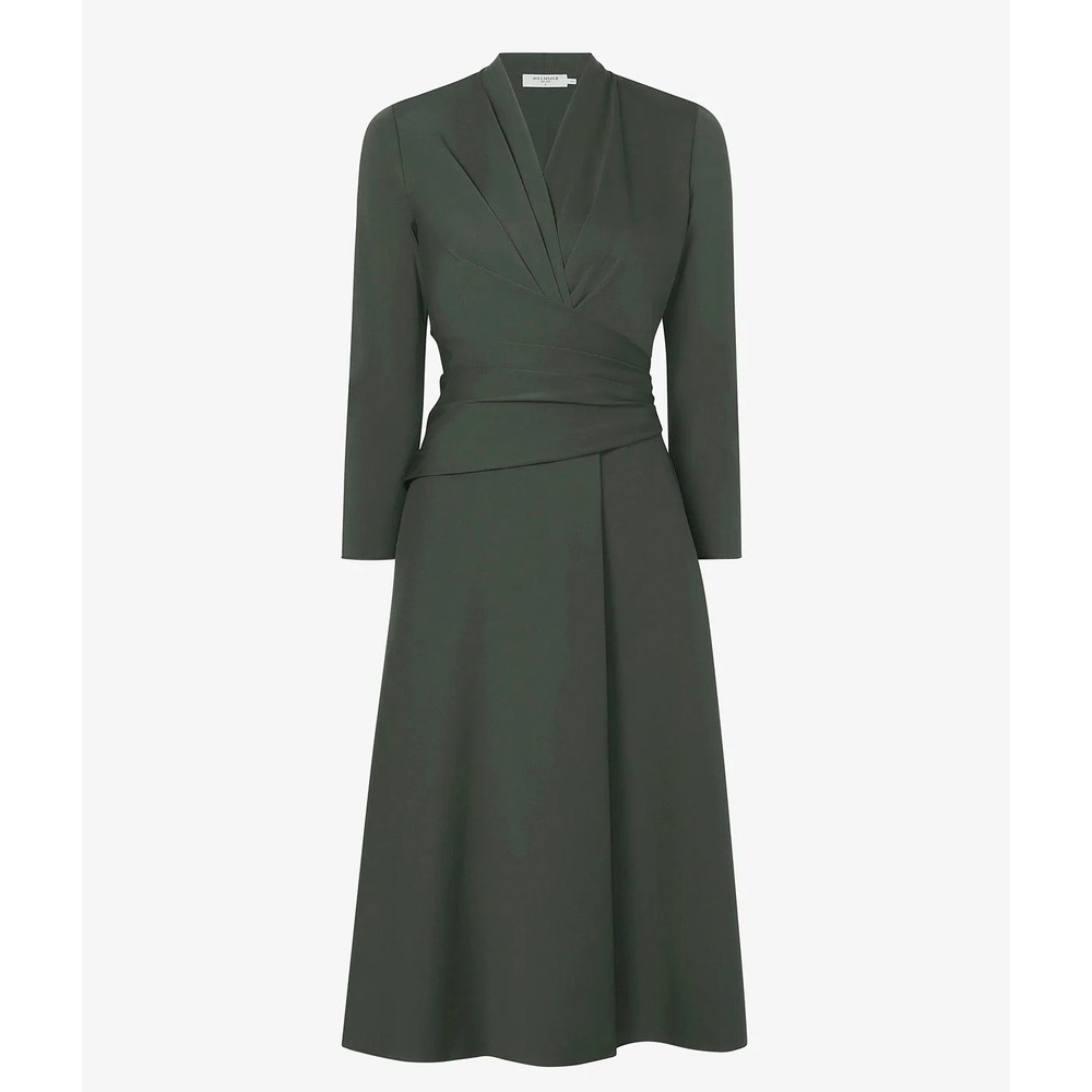 M.M.LaFleur Carly 1.0 Dress 14 Dark Aloe Green NEW Stretch Crepe Midi Office